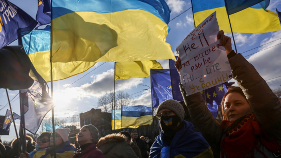 Ukrainians protest against Russian actions in Donbas outside Russian embassy in Kyiv