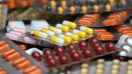 Various medicine pills in their original packaging