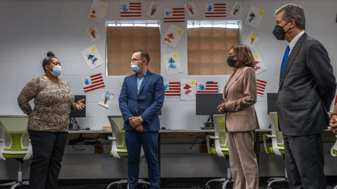 Vice President Kamala Harris tours a community computer lab benefiting from the Affordable Connectivity Program