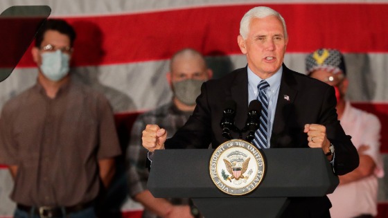 Vice President Mike Pence addresses supporters at Midwest Manufacturing in Eau Claire