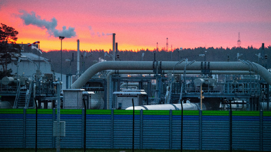 View of pipe systems and shut-off devices at the gas receiving station of the Nord Stream 2 Baltic Sea pipeline