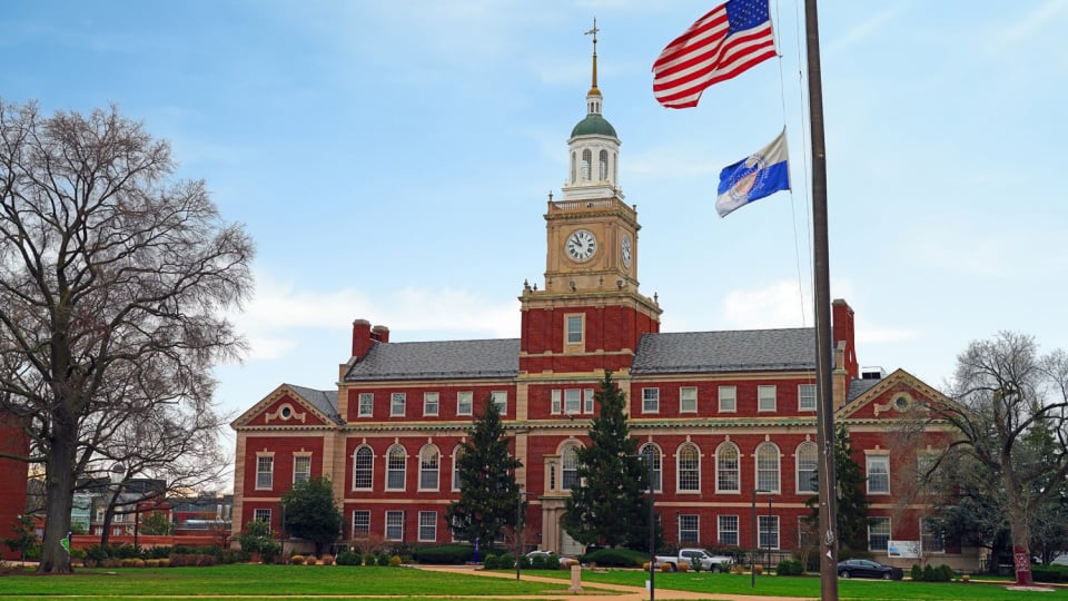 View of the college campus of Howard University (HU) in Washington, DC