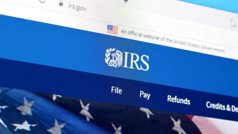 View of the homepage of the official website of the Internal Revenue Service