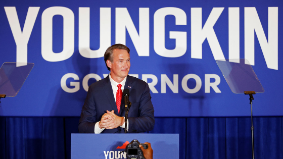 Virginia Republican gubernatorial nominee Glenn Youngkin speaks during his election night party at a hotel in Chantilly