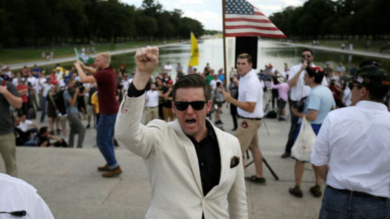 White Nationalist leader Richard Spencer chants back at counter-protestors