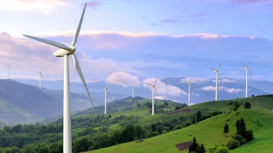 Wind turbines on a hillside