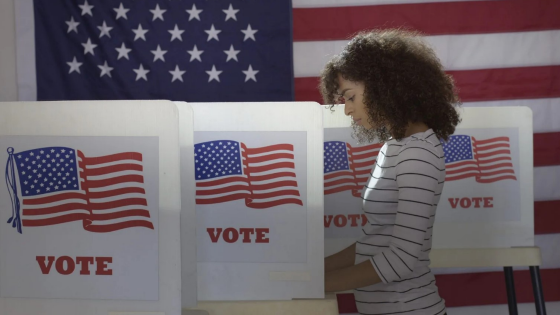 Woman at voting booth-1