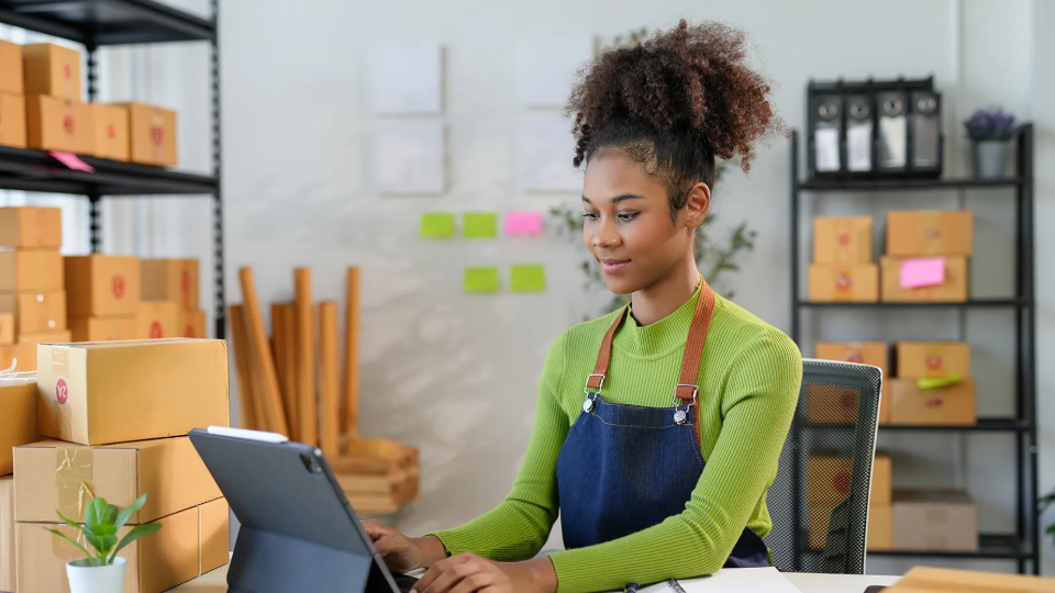 Worker conducting business on tablet device