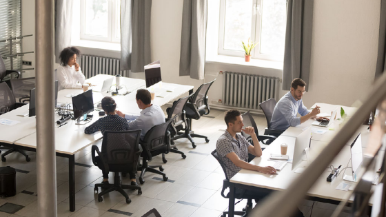 Workers in a shared office space