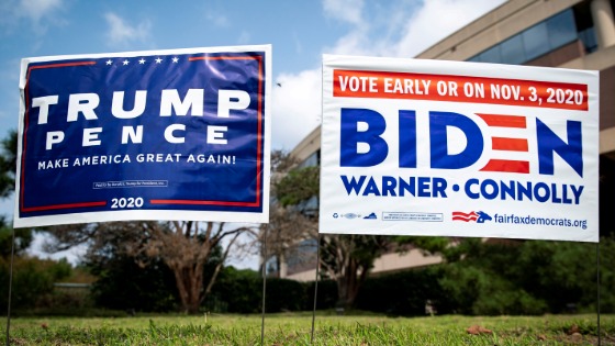 Yard signs supporting 2020 presidential candidates