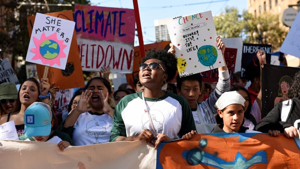 Young people protest during a Climate Strike march in San Francisco