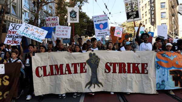 Young people protest during a Climate Strike march in San Francisco