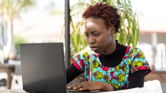 Young woman working on laptop