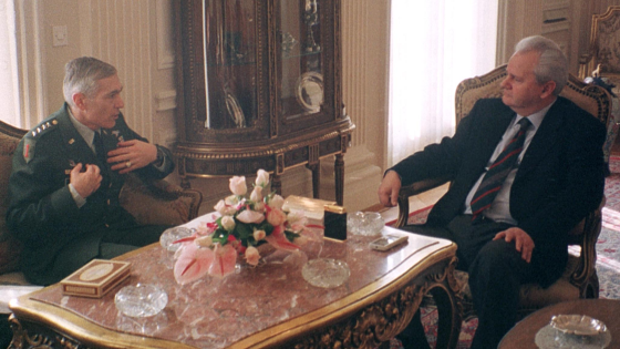 Yugoslav President Slobodan Milosevic listens to NATO Supreme Allied Commander General Wesley Clark during talks in Belgrade